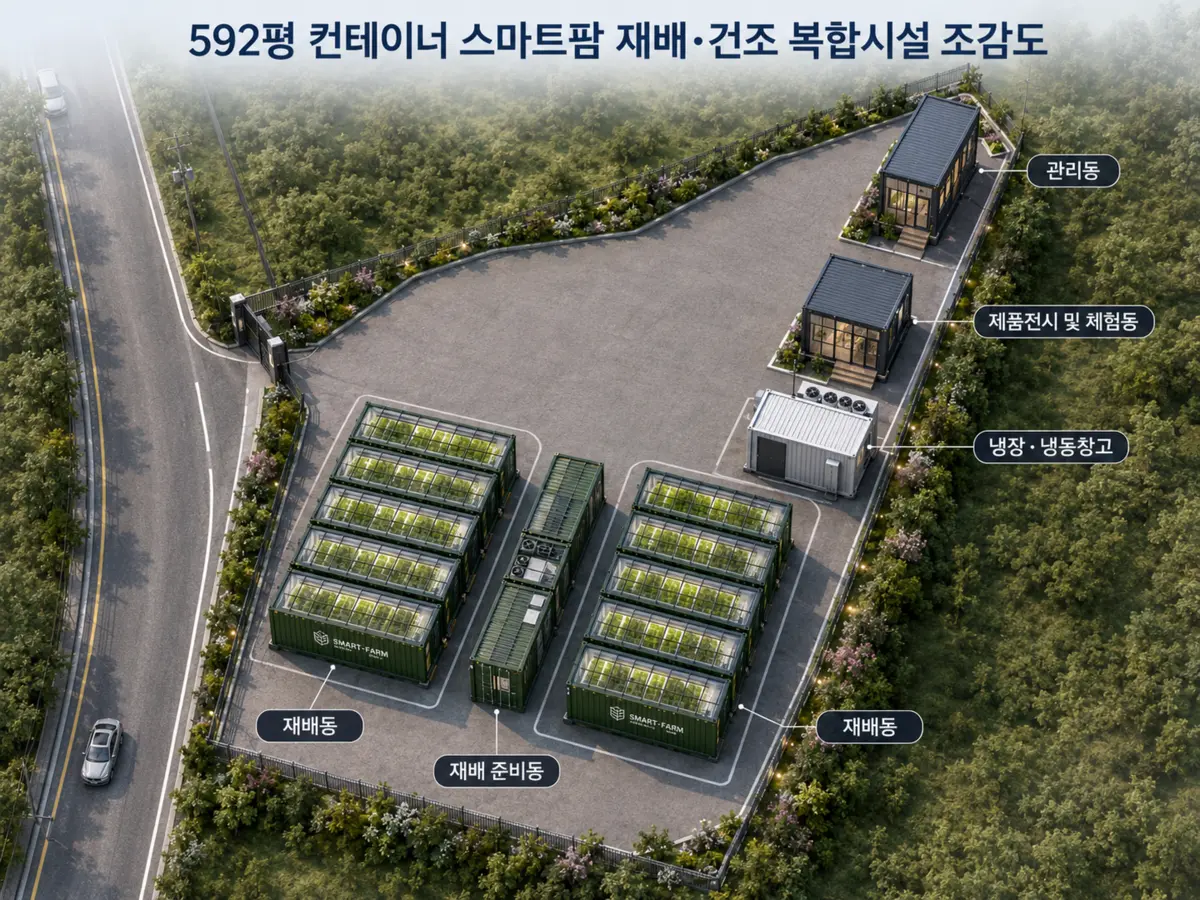 592평 컨테이너 스마트팜 재배 건조 복합시설 계획 조감도